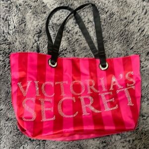 Victoria's Secret Pink and Black Tote Bag with Glossy Finish